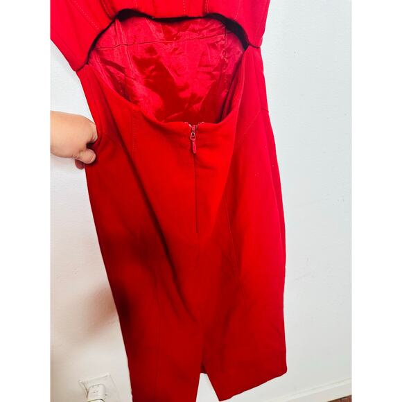 CINQ A SEPT Red Square Neck Back Cutouts Sleeveless Dakota Midi Dress size 4 - Picture 7 of 16